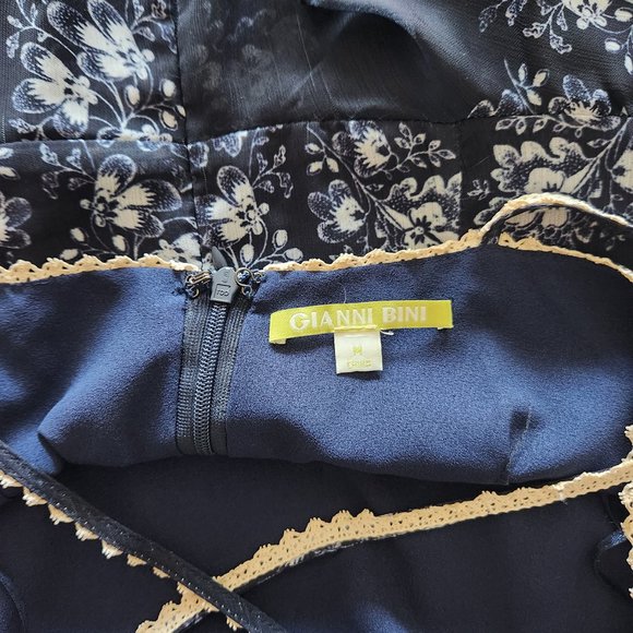 Gianni Bini Midi-Maxi Navy Blue Floral Ruffle Slip Dress Size M - Picture 12 of 16